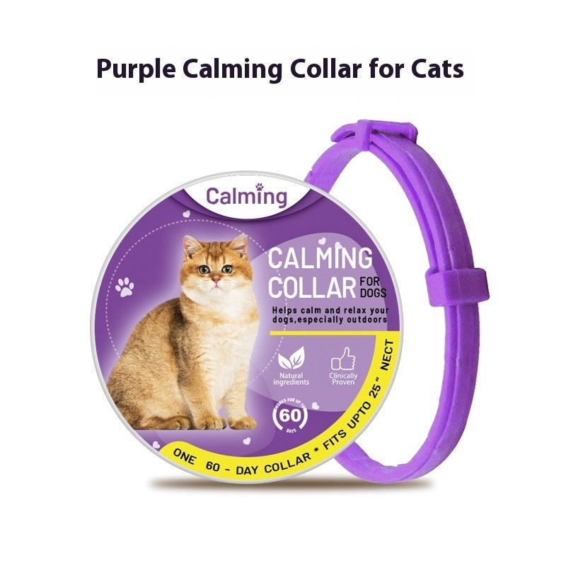 Purple calming collar for cats and dogs helps relax pets with natural ingredients and fits necks up to 25 inches