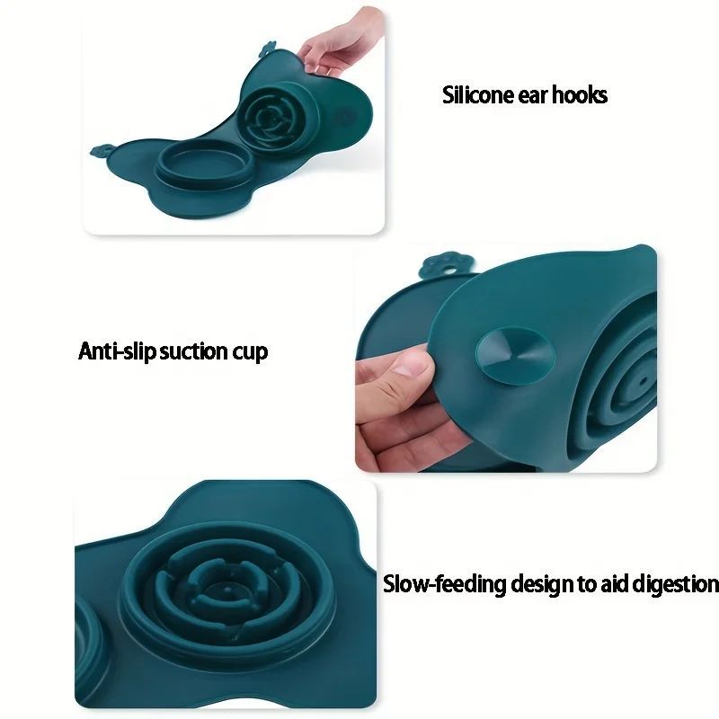 Furfamilyclub Cat Slow Eating Mat with silicone ear hooks and anti-slip suction cup for slow feeding