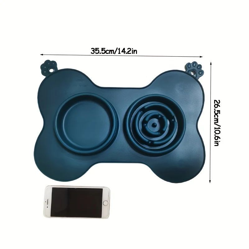 Furfamilyclub Cat Slow Eating Mat in bone shape with paw designs for pet feeding comfort