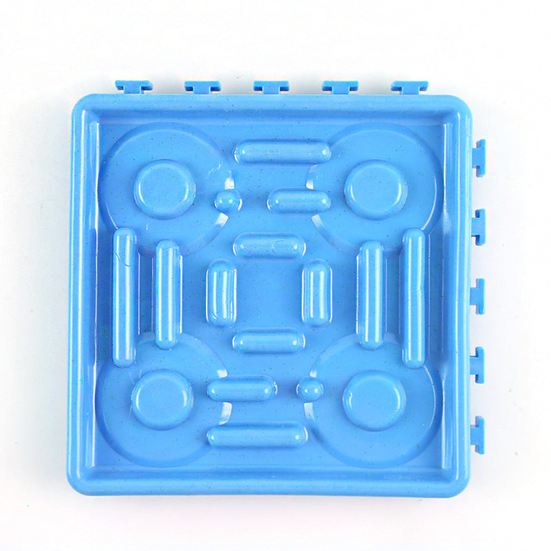 Blue square dog licking mat slow feeder with textured surface for pet comfort and mental stimulation