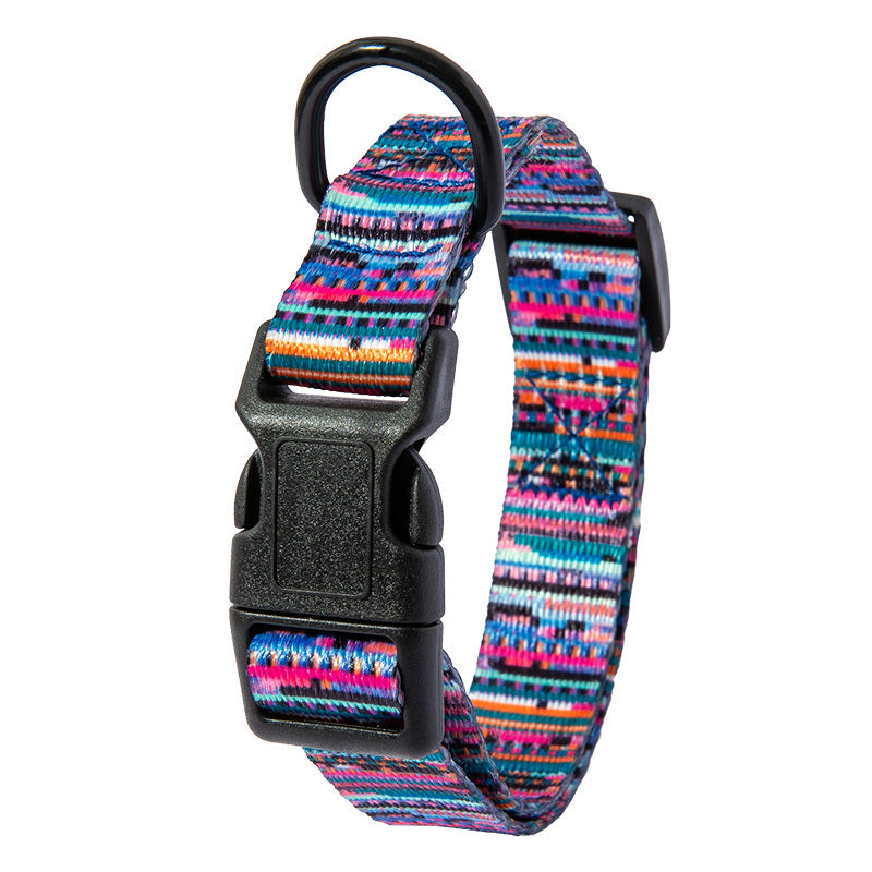 Colorful durable dog collar with black plastic buckle and metal D-ring from Durable Dog Leash and Collar Set