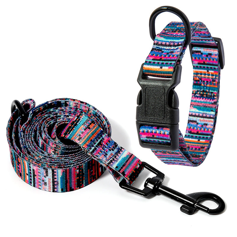 Colorful Durable Dog Leash and Collar Set with adjustable buckle and metal clip for pet comfort