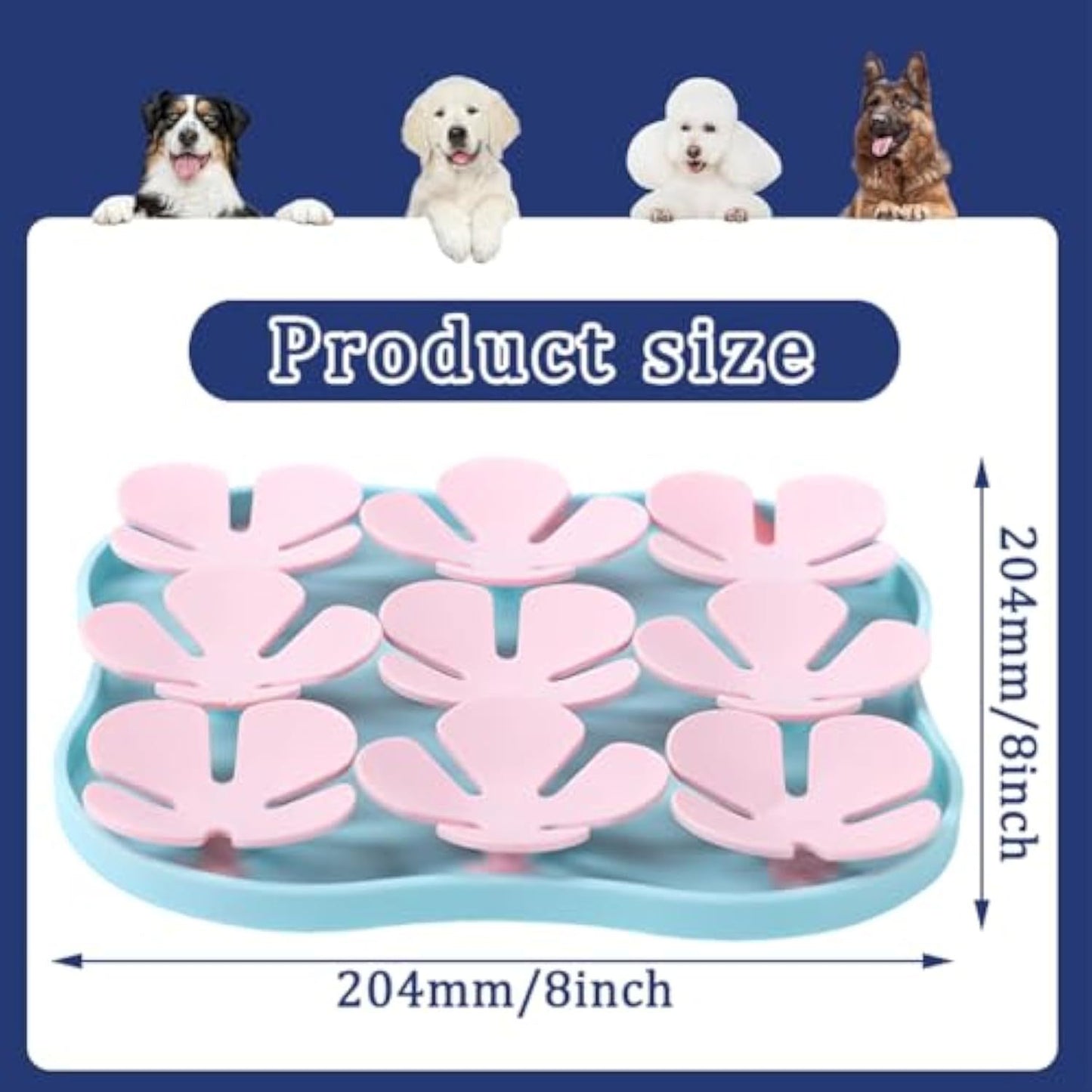 Furfamilyclub Eating Pet Calming Mat in blue and pink measuring 8 inches square for pet comfort