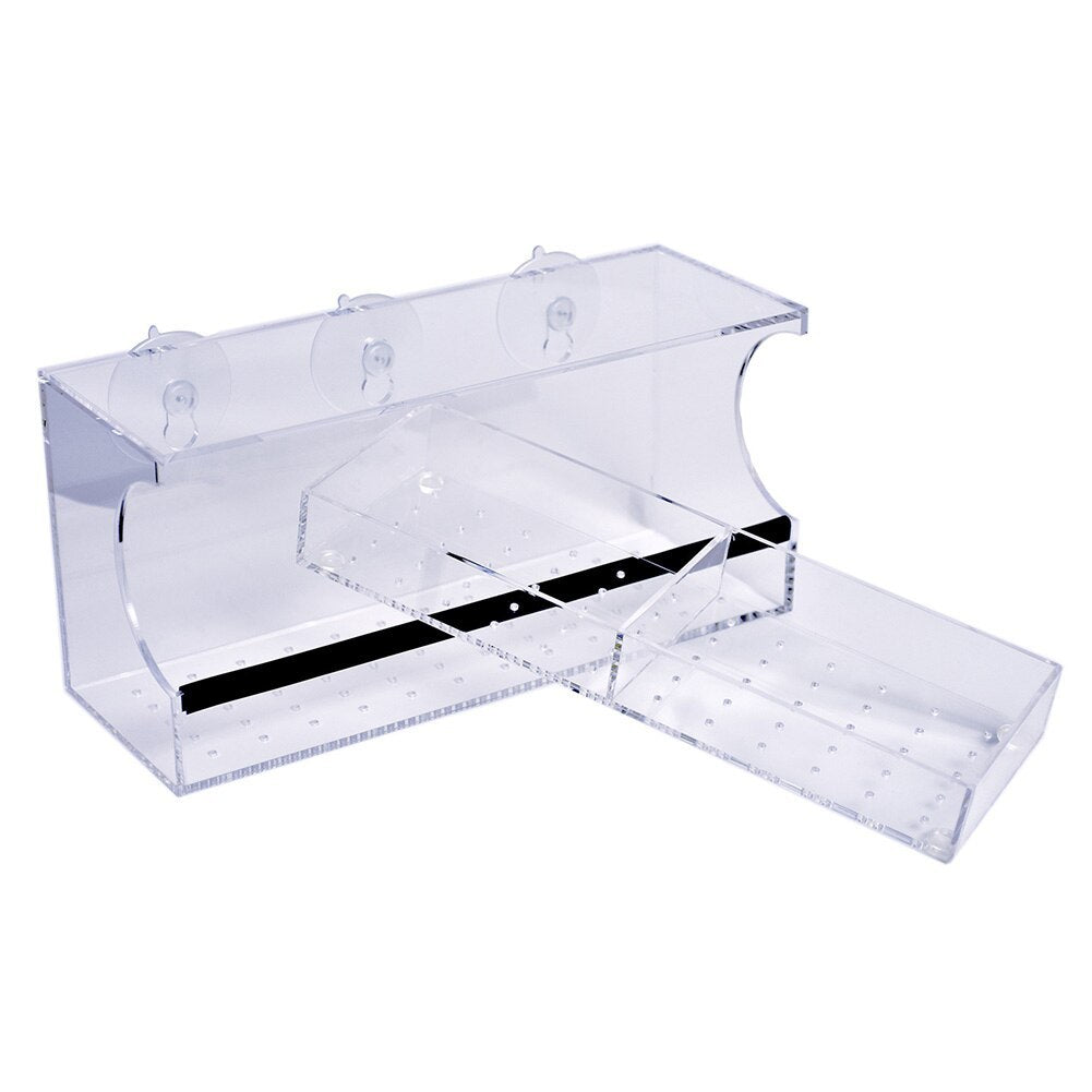 Clear acrylic New Bird Pet Feeder with suction cups for window mounting and easy bird access