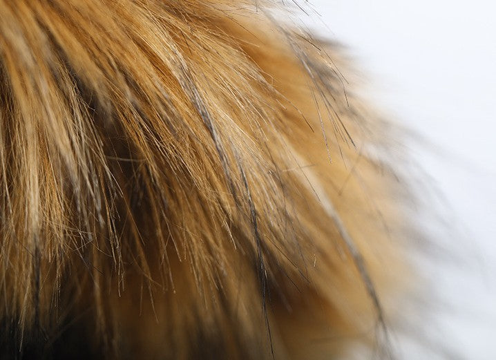 Furfamilyclub camouflage winter coat for dogs close up of golden brown faux fur trim for warmth