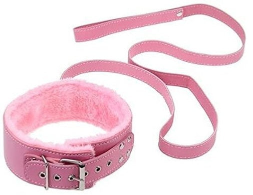 Pink furry collar with adjustable buckle and matching leash for animal comfort Collars Products For Adults