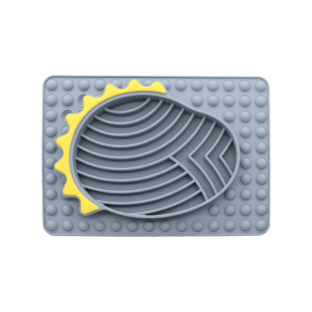 Furfamilyclub Slow Feeder Dog Bowls in gray with yellow sun design and textured base for pet comfort