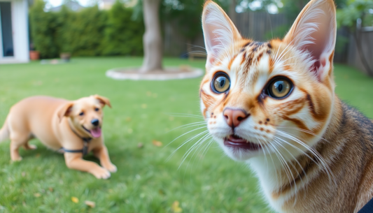 Pet camera monitoring playful dog and curious cat