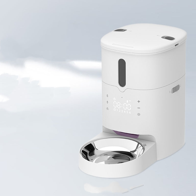 Furfamilyclub automatic pet feeder in white with digital timer and stainless steel bowl for convenient pet feeding