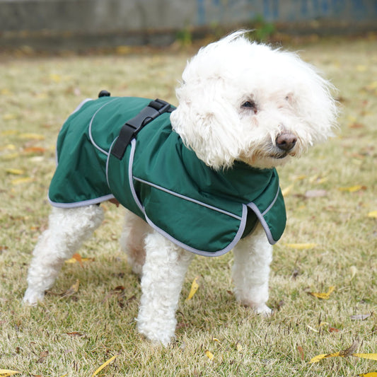 Furfamilyclub dog warm shell jacket in green keeping your pet cozy and protected from the elements