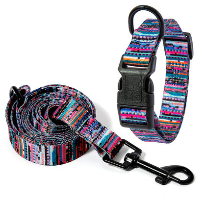 Colorful Durable Dog Leash and Collar Set with adjustable buckle and metal clip for pet comfort