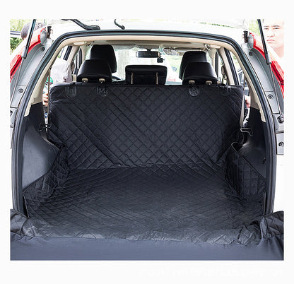 Black durable travel mat for dogs covering the back of an SUV for pet comfort and protection