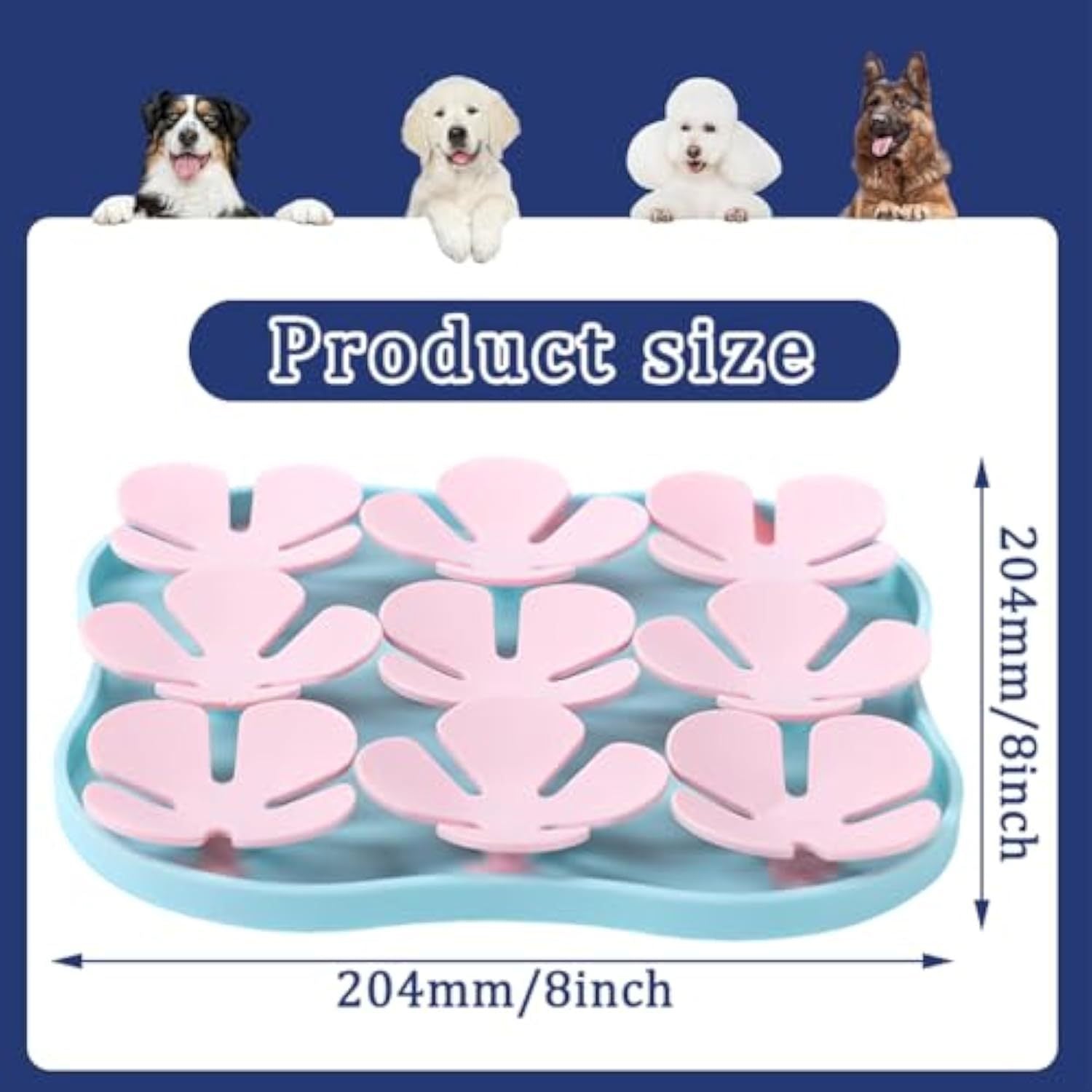 Furfamilyclub Eating Pet Calming Mat in blue and pink measuring 8 inches square for pet comfort