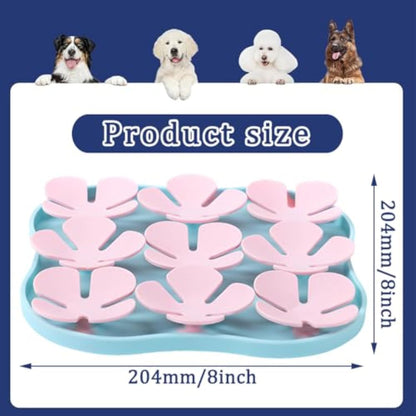 Furfamilyclub Eating Pet Calming Mat in blue and pink measuring 8 inches square for pet comfort