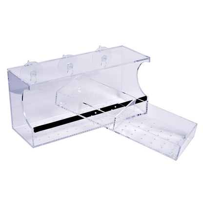 Clear acrylic New Bird Pet Feeder with suction cups for window mounting and easy bird access