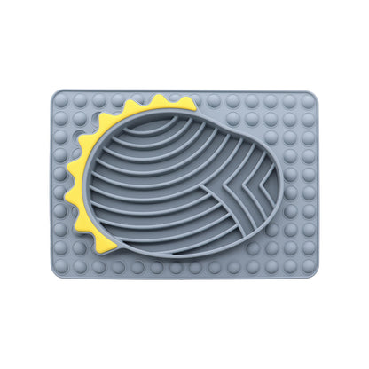 Furfamilyclub Slow Feeder Dog Bowls in gray with yellow sun design and textured base for pet comfort